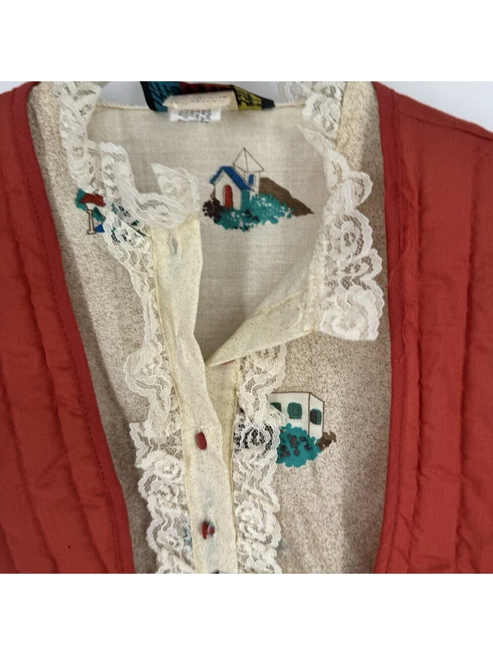 Vintage deadstock girls dress 7 western cowgirl prairie 70s 80s vest lace kids